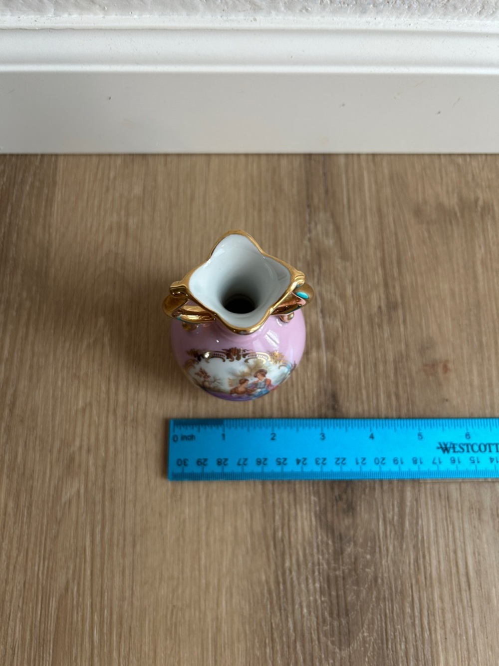 Limoges Pink Porcelain Double-Handled Vase with Gold Trim - Picture 12 of 13
